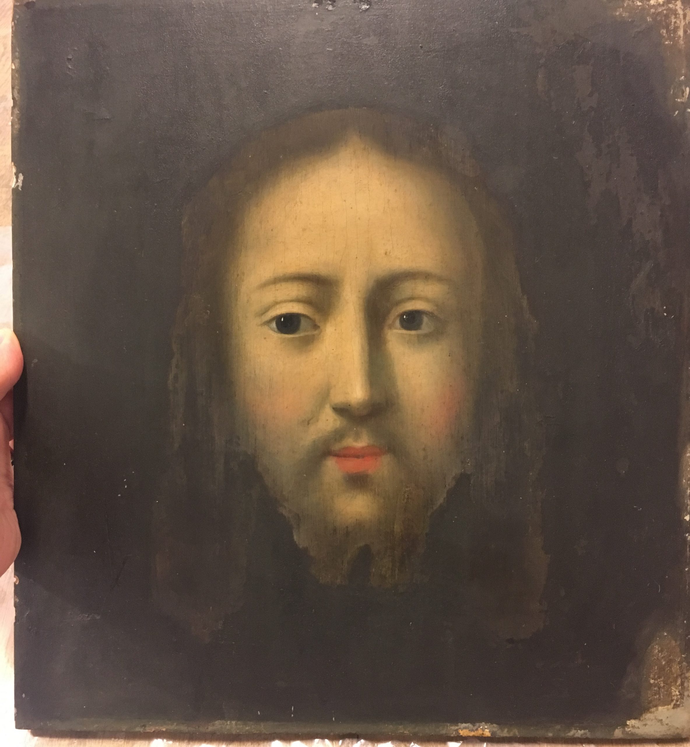 Huile sur bois Le Saint-Suaire après restauration Huile d'une commode peinte XVIIIème